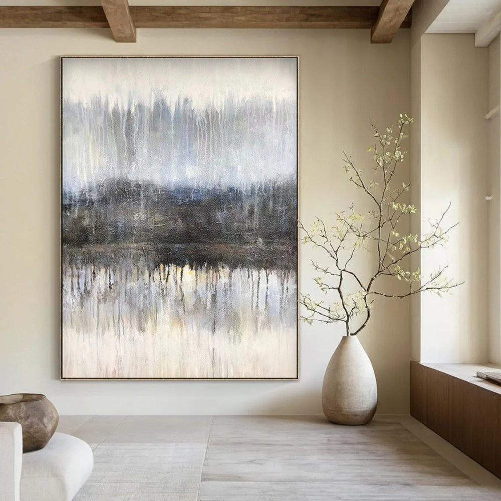 “Misty Forest Lake Reflection” – Atmospheric Landscape Oil CT2102