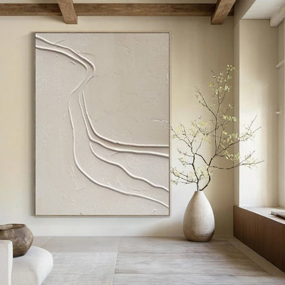 “Textured Beige Wavy Lines” – Minimalist Textured Painting CT1094