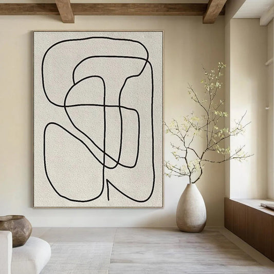 Black Lines on Light Gray - Abstract Curves Painting On Canvas DKH1136