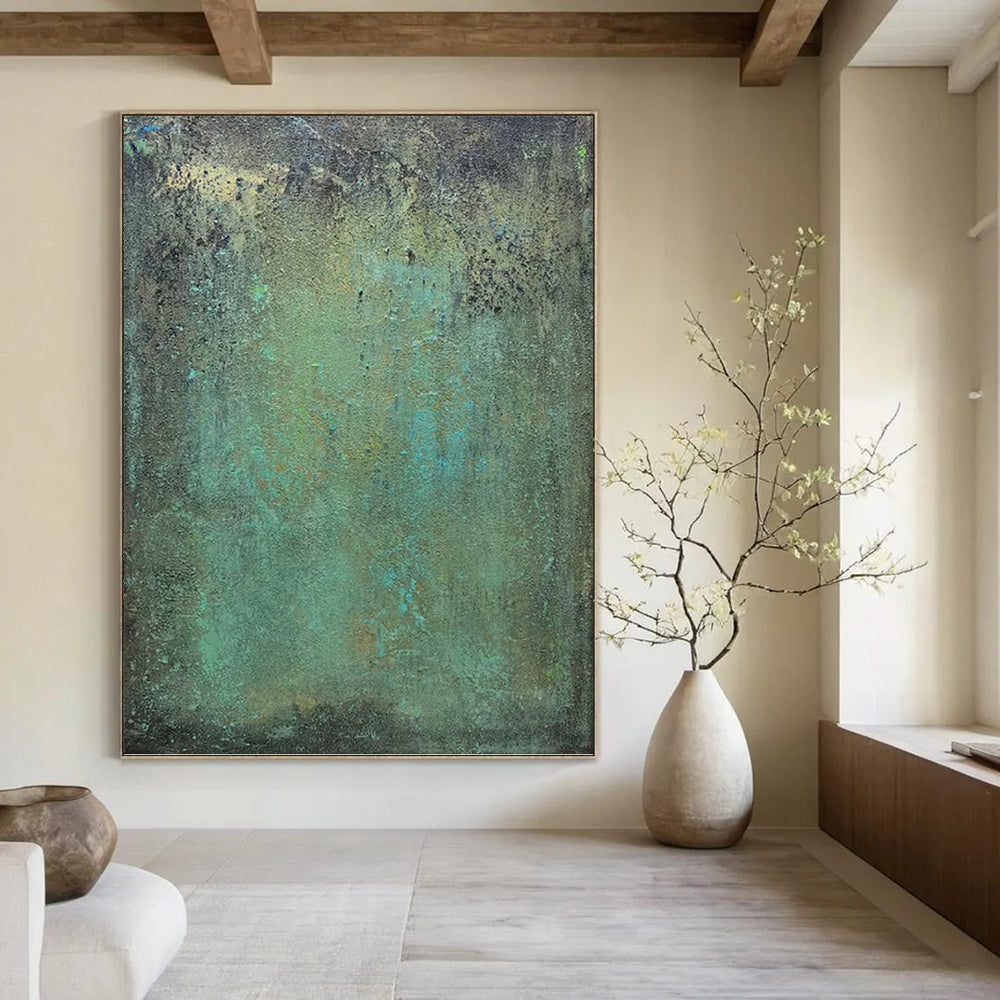 “Verdant Patina” - Green, Teal & Brown Abstract Textured Painting On Canvas DKH1192