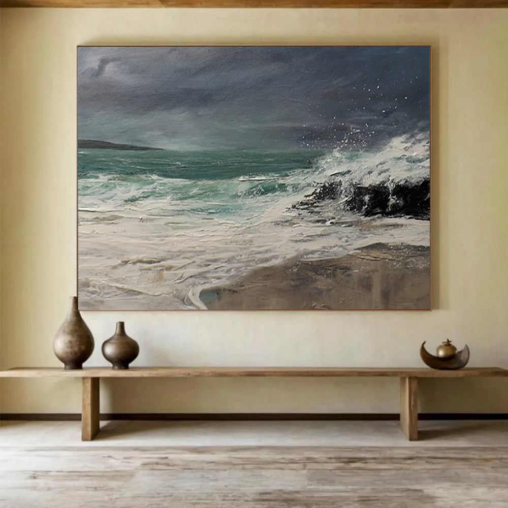 “Stormy Sea ‘Wild Coastal Waves’” - Realist Seascape Painting On Canvas DLZ043