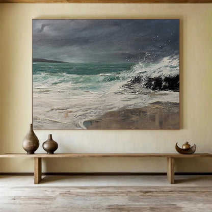 “Stormy Sea ‘Wild Coastal Waves’” - Realist Seascape Painting On Canvas DLZ043