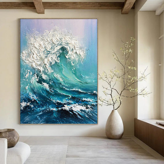 Textured Ocean Wave - Seascape Painting On Canvas DKH1448