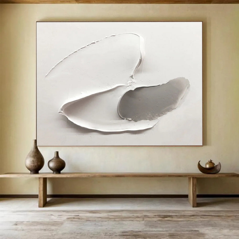 Textured White & Gray Forms - White & Gray Abstract Painting On Canvas DKH912