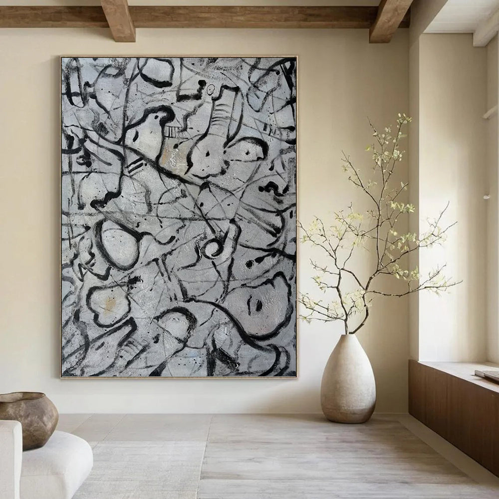 “Monochrome Line Chaos” - Gray & Black Abstract Line - Dominant Painting On Canvas DKH1591