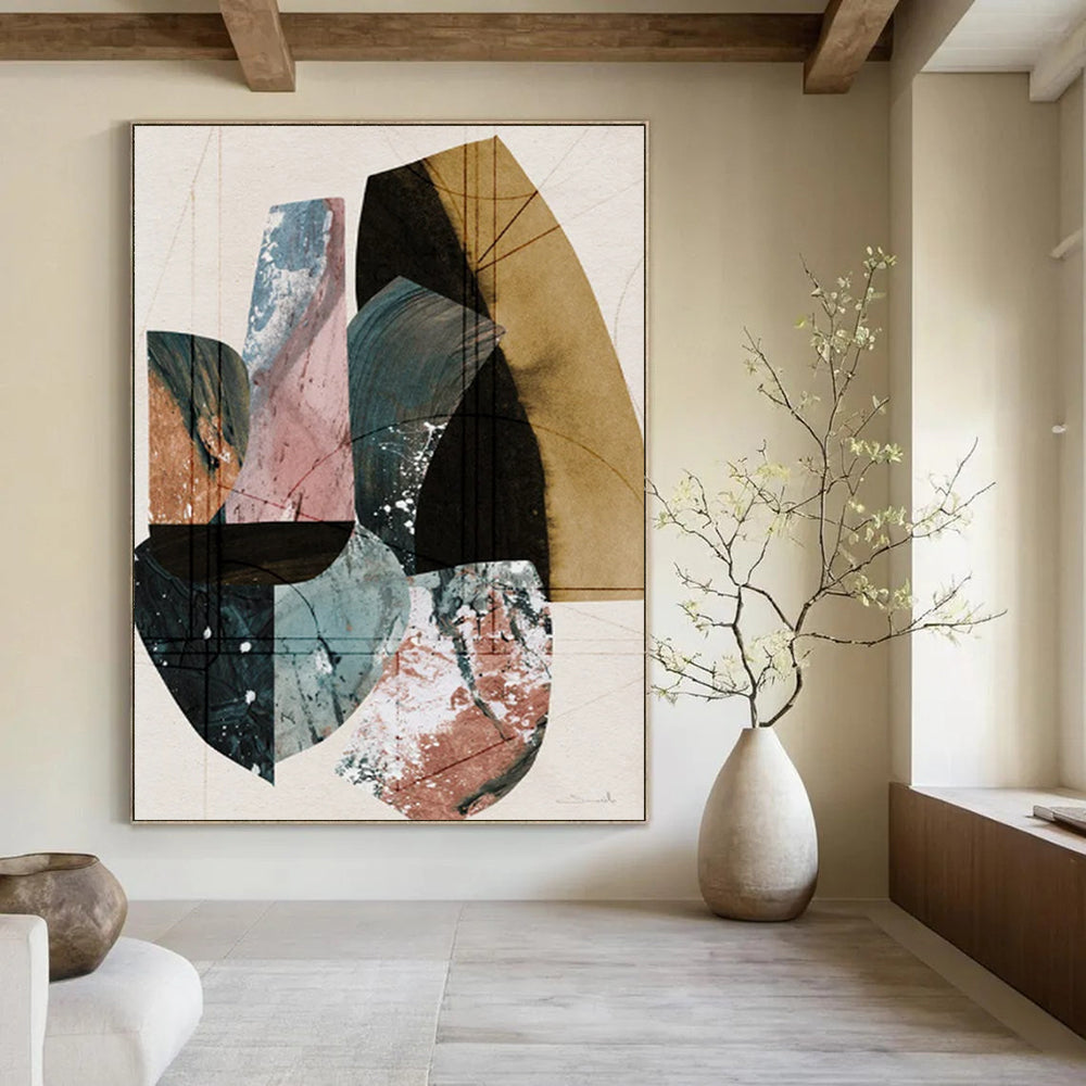 Geometric Collage of Earth Tones - Abstract Painting On Canvas CT2309