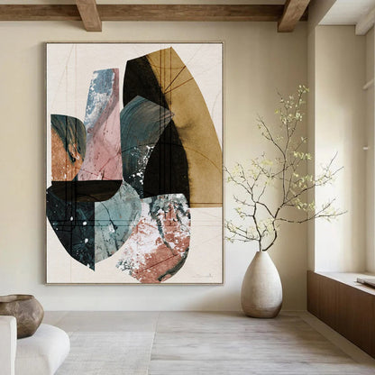 Geometric Collage of Earth Tones - Abstract Painting On Canvas CT2309