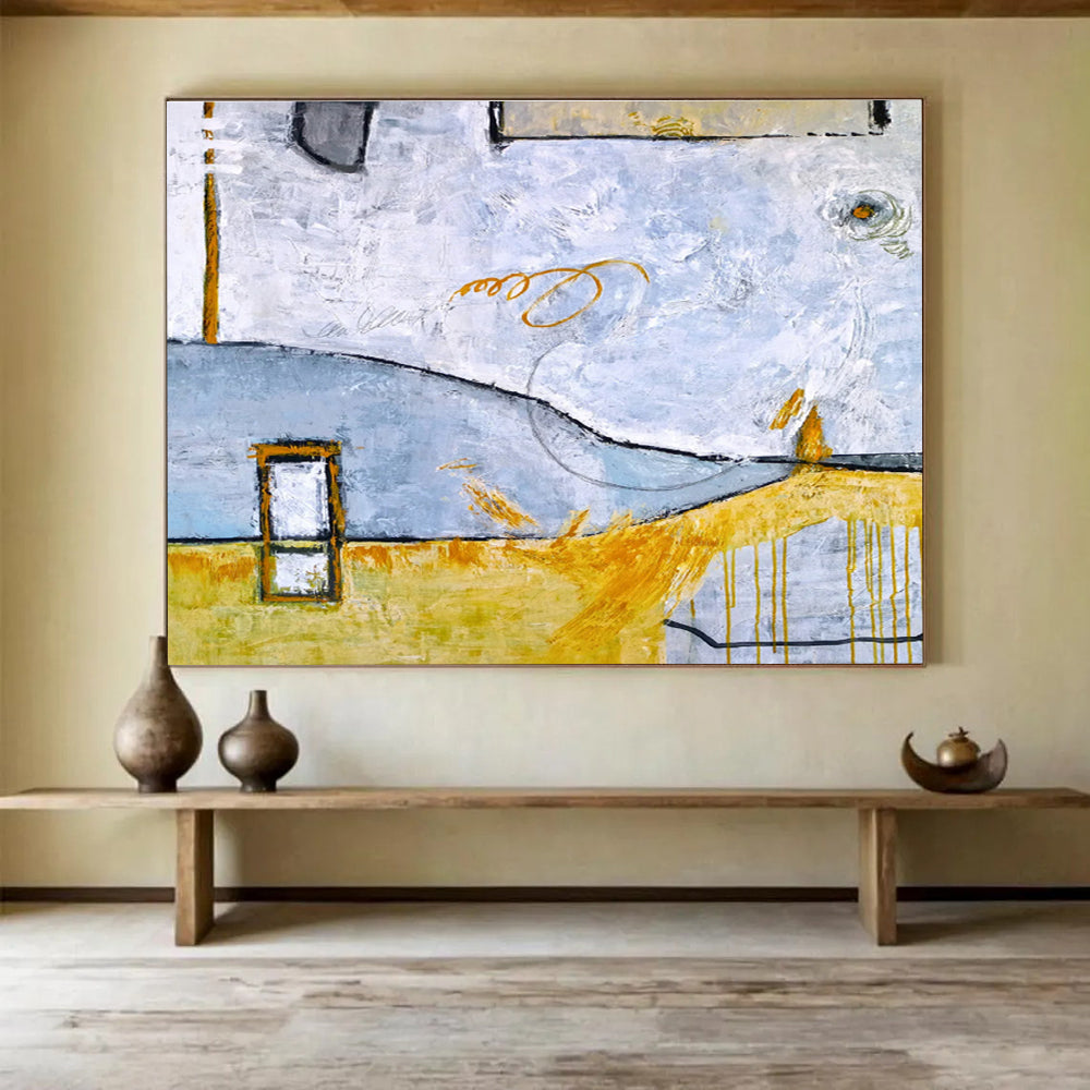 “Cool Tones Abstract Landscape” Abstract Mixed - Media Painting On Canvas DKH563