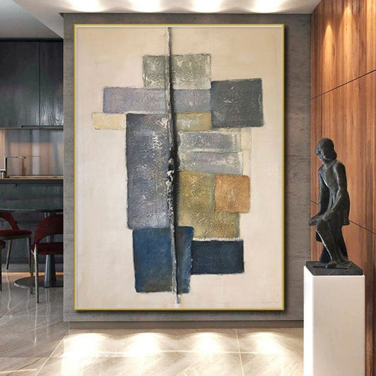 Subtle Color - Blocked Columns, “Quiet Stacks” - Minimalist Abstract Mixed - Media Painting CT0728