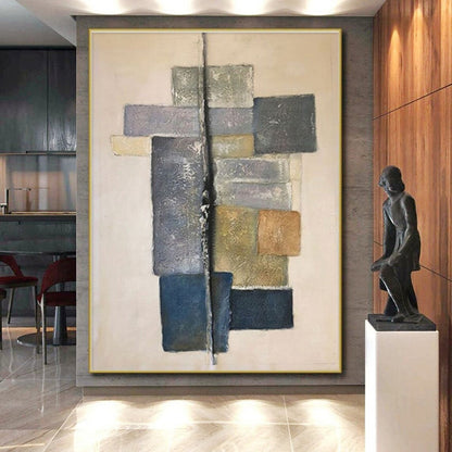Subtle Color - Blocked Columns, “Quiet Stacks” - Minimalist Abstract Mixed - Media Painting CT0728