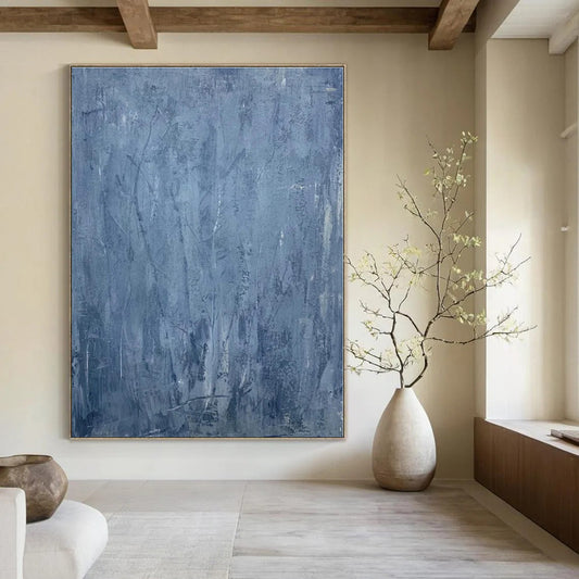 Muted Blue Textural Forest - Abstract Landscape Oil On Canvas CT1323