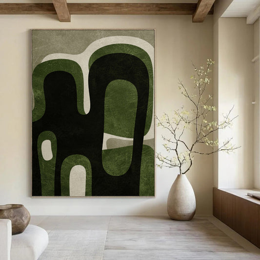 Green and Black Organic Shapes - Abstract Expressionist Painting On Canvas DKH1381