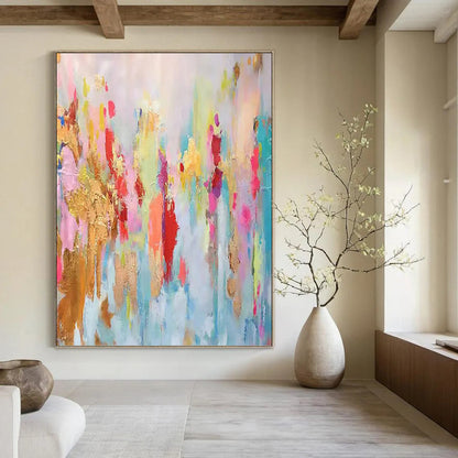 Pastel Rainbow Abstract Bursts - Abstract Painting On Canvas DKH1340
