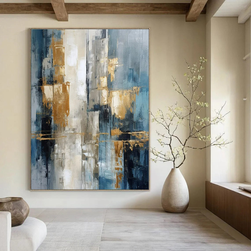 Blue - Grey Urban Gold - Abstract Cityscape Acrylic CT1257