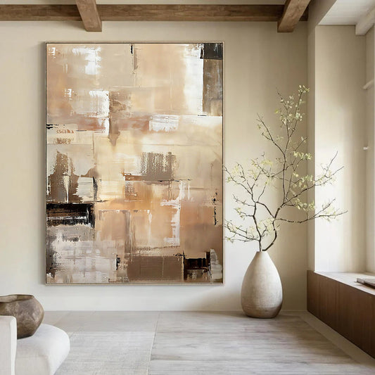 “Beige & Brown Abstract Cubist - Style” Painting On Canvas DKH0984
