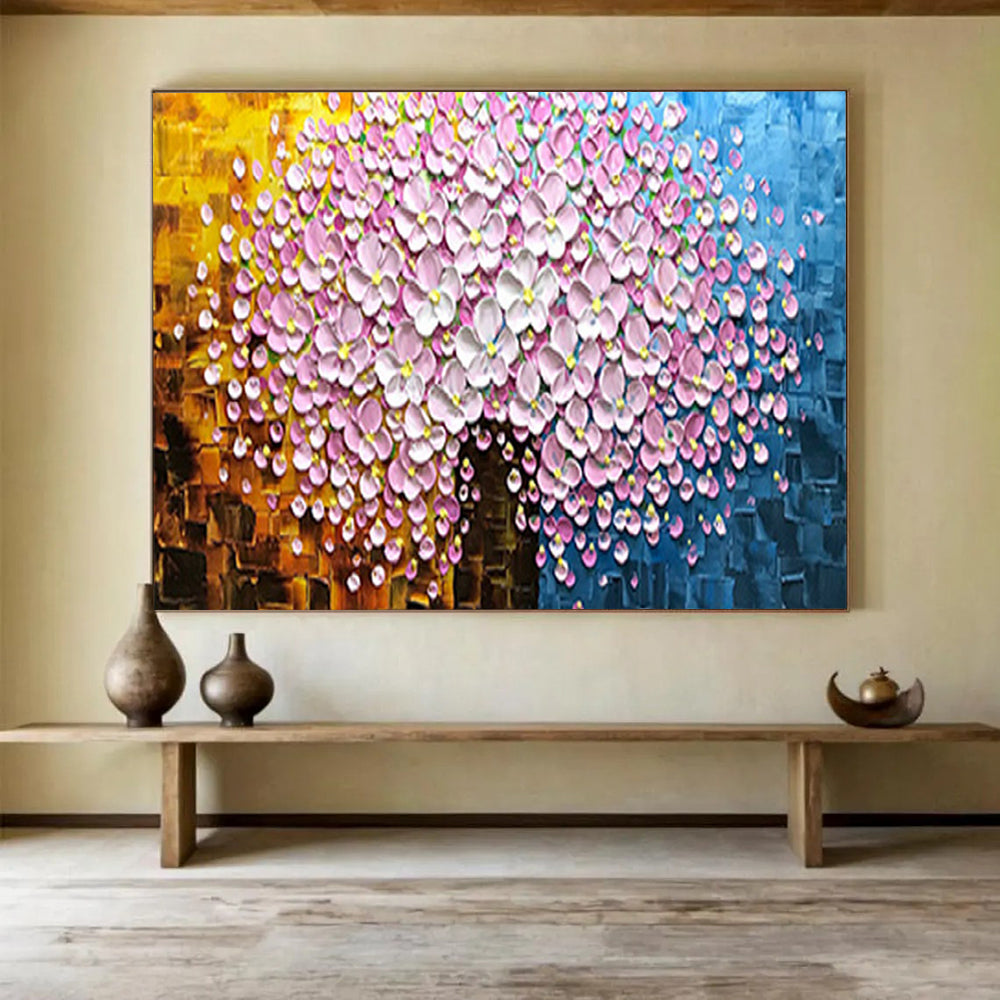 Pink and White Flower Tree - Impasto Floral Painting On Canvas DLZ231