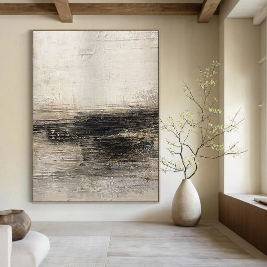 “Light Gray - Black Textured Horizons” – Abstract Textured Art CT0986