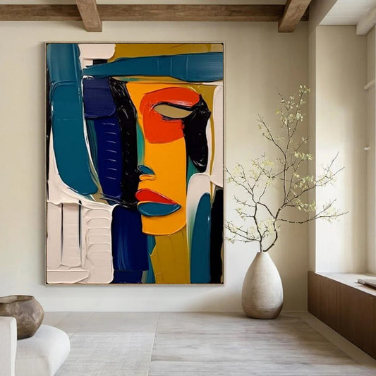 “Color - Blocked Abstract Face” – Cubist - Inspired Oil Painting On Canvas CT2125