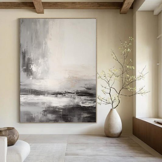 Grey - White - Black Flowing Landscape - Abstract Landscape Acrylic Painting CT1377