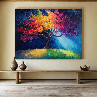 “Colorful Tree Under Starry Sky” - Fantasy Landscape Painting On Canvas DKH813