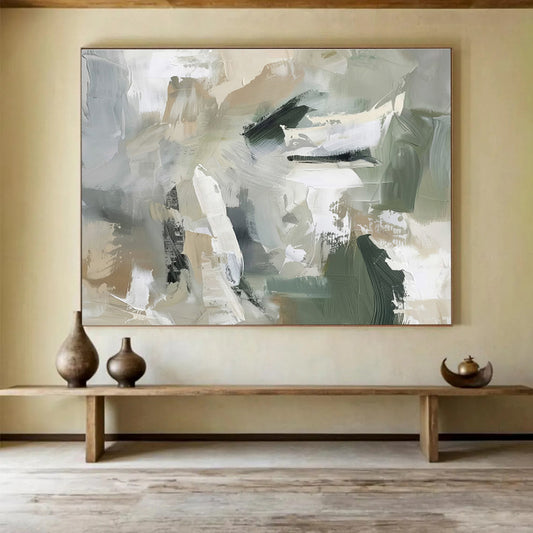 Earth Tones Collide Green Beige Abstract Brushstrokes Painting On Canvas DKH240