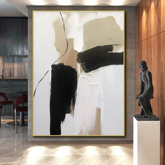 “Black - Beige - White Minimalist Abstraction” ，Abstract Acrylic Painting CT0798