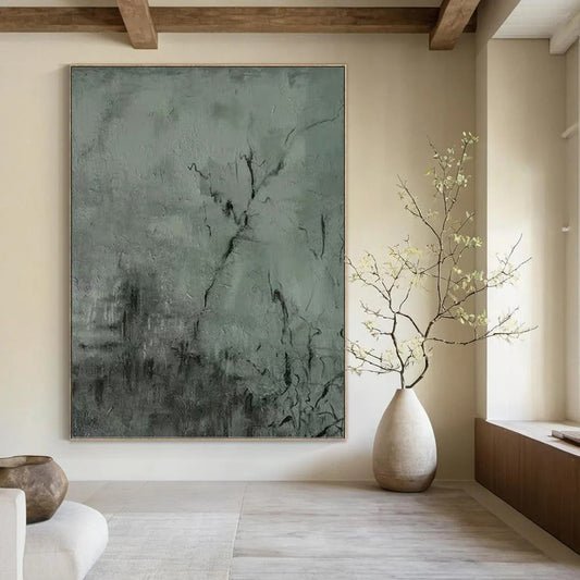 “Gray Textured Abstract” - Gray & Black Textured Abstract Painting On Canvas DKH1205