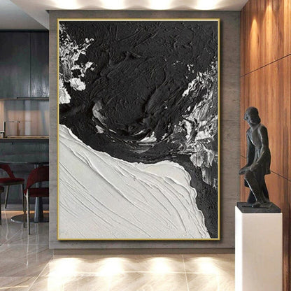 Black - White Textured Contrast, “Night & Ice” - Abstract Textured Acrylic Painting CT0735