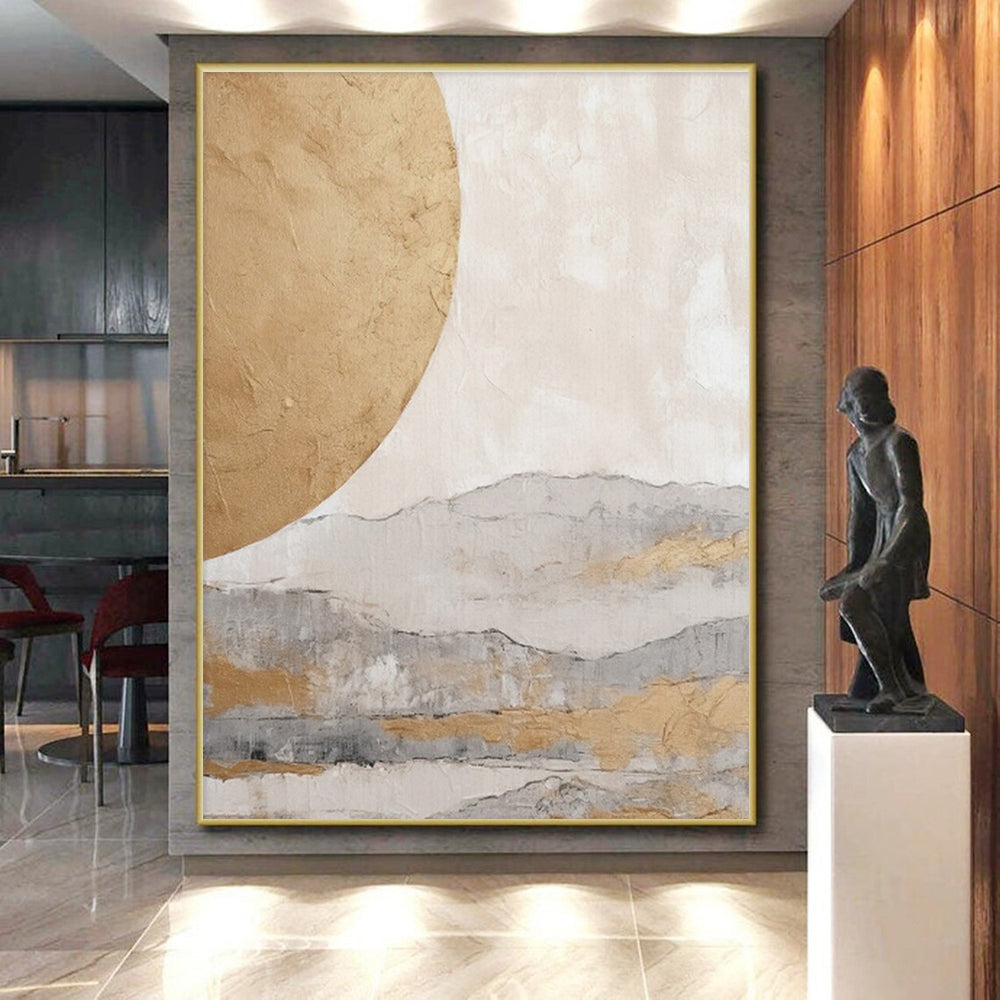 Gold, Gray & White Landscape, “Ethereal Horizons” - Textured Abstract Landscape Acrylic Painting CT0745