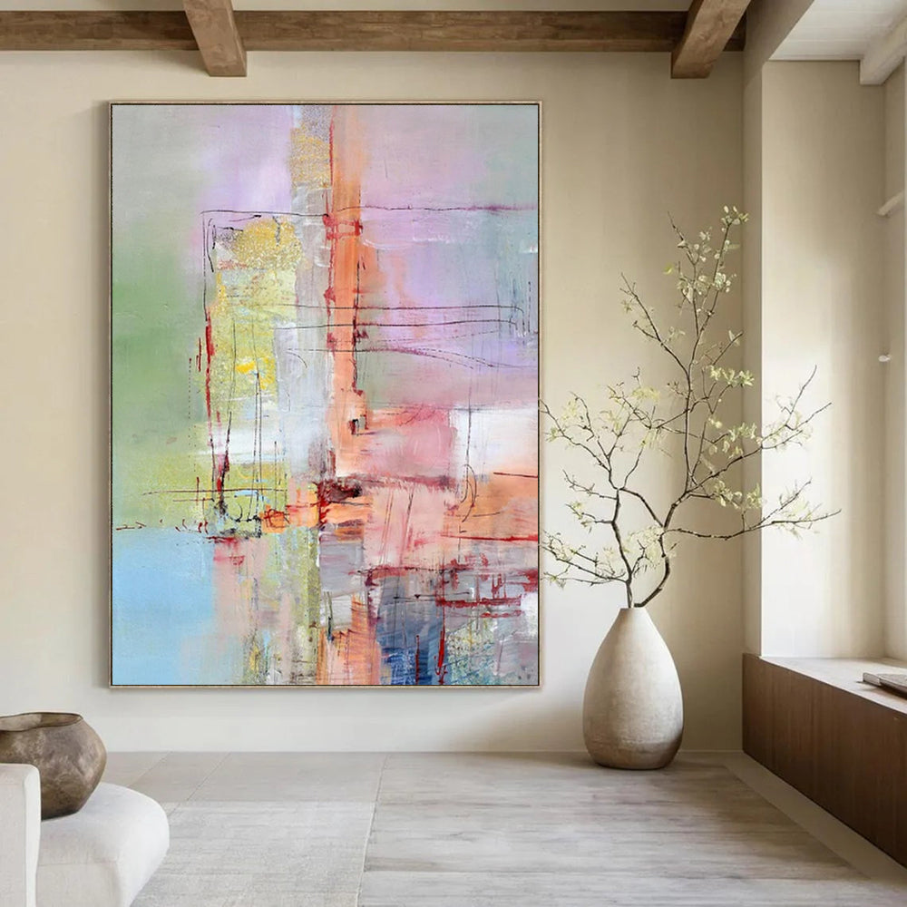 Pastel Abstract Layers - Soft - Hued Abstract Painting On Canvas CT2259