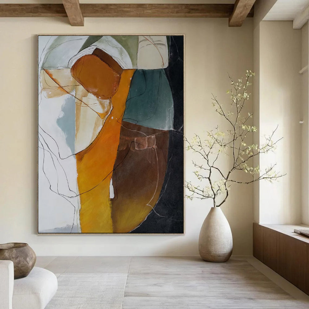 “Abstract Color Blocks with Lines” - Abstract Mixed - Media Painting CT1993