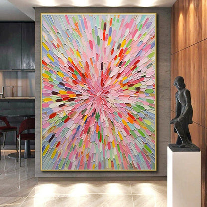 “Colorful Petals, Radial Arrangement” - “Blossom Burst”，Abstract Floral - Inspired Mixed - Media Art CT0693