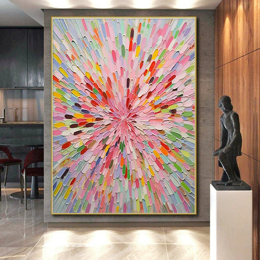 “Colorful Petals, Radial Arrangement” - “Blossom Burst”，Abstract Floral - Inspired Mixed - Media Art CT0693