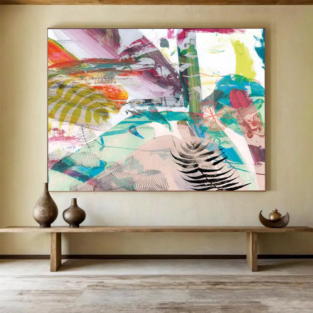 “Vibrant Tropical Collage” Nature - Inspired Abstract Painting On Canvas DLZ118