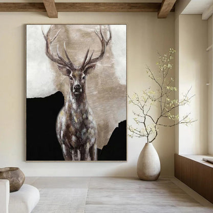 Textured Stag Portrait - Wildlife Painting On Canvas DKH1462