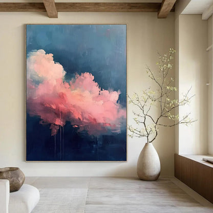 Pink Clouds on Dark Sky - Impressionistic Cloud Acrylic Painting CT1424