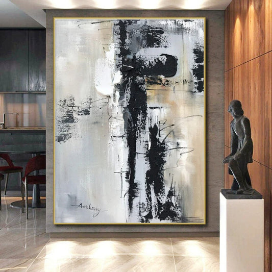 “Black - White - Gray Textured Abstraction” ，Abstract Acrylic Painting CT0799