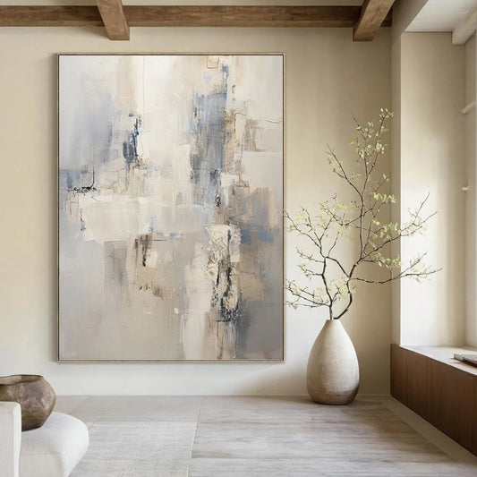 Neutral & Blue Abstract Forms - Abstract Composition Painting On Canvas DKH1249