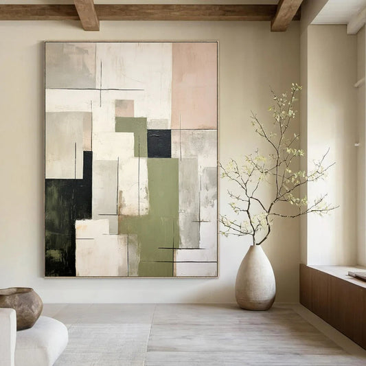 Mixed Neutrals, Geometric Shapes & Lines - "Structured Serenity" - Abstract Oil Painting CT1445