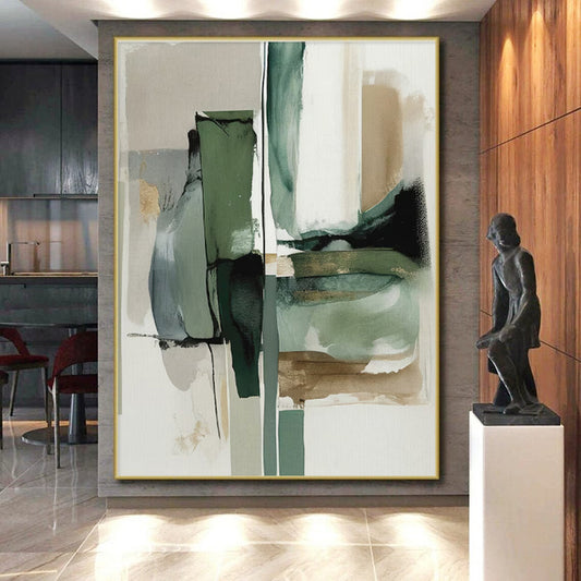 Muted Green, Blue & Brown Shapes, “Nature’s Rhythm” - Abstract Geometric Acrylic Painting CT0763