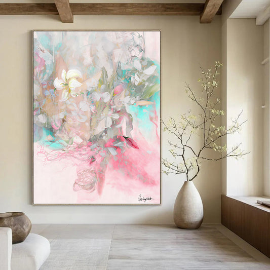 “Soft - Colored Floral Bouquet” - Dreamy Watercolor Painting On Canvas DKH1084