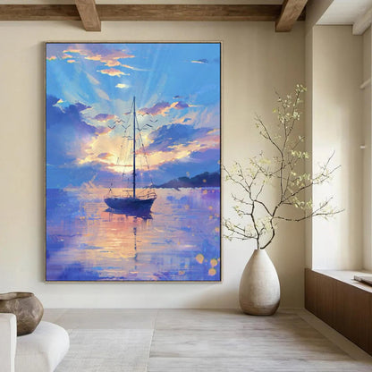 “Sailboat at Sunset: Dreamy Seaside Vibe” - Impressionist Oil on Canvas CT1893
