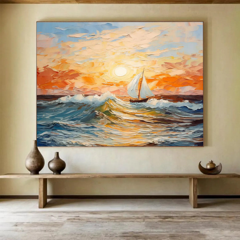 Sailboat at Sunset - Impressionistic Seascape Painting On Canvas DKH625