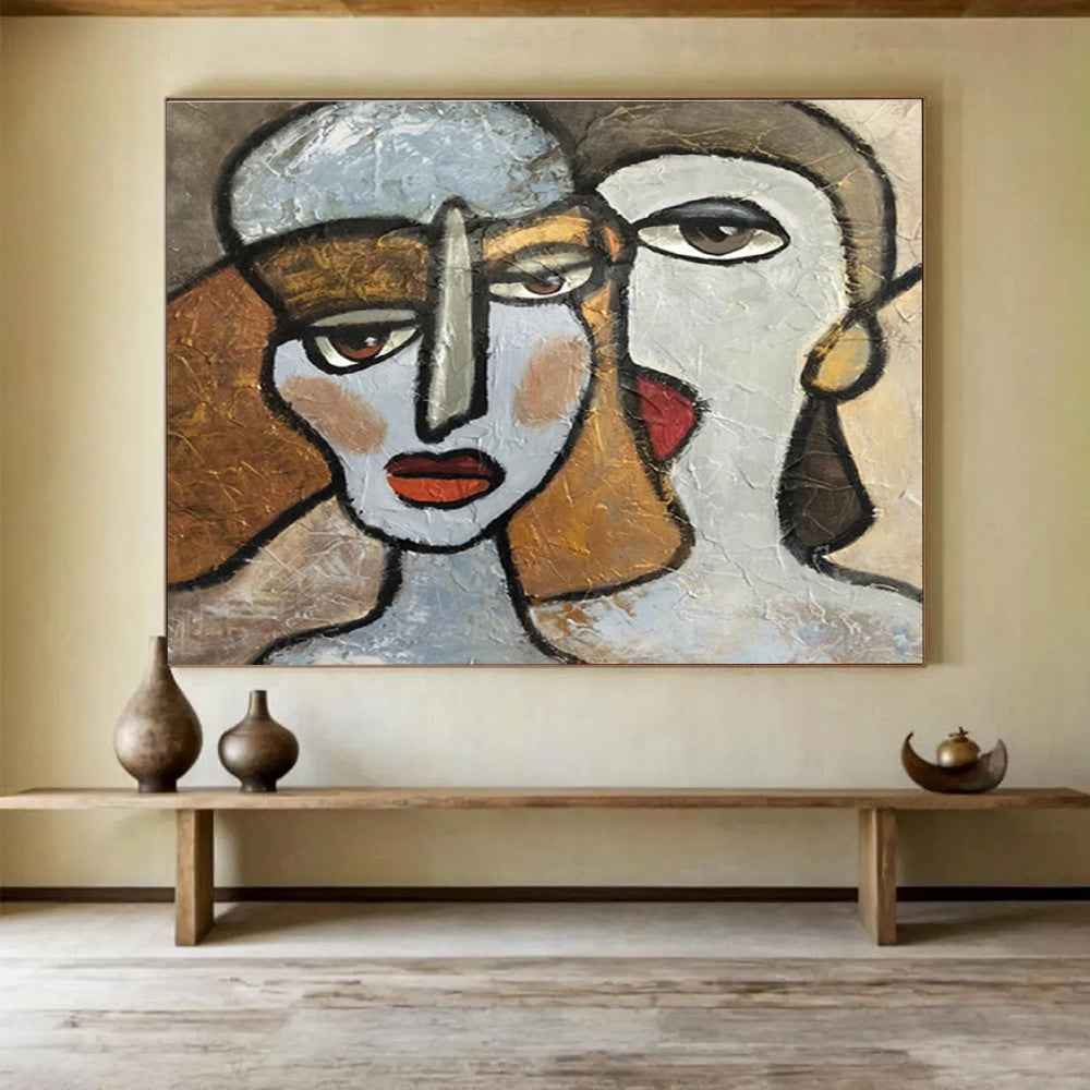 “Cubist Faces” - Multicolor, Stylized Portrait Cubist Painting On Canvas DKH719
