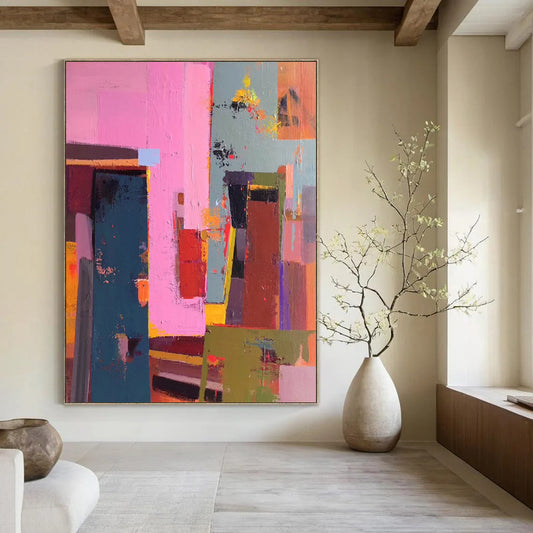 “Vibrant Cubist Blocks” - Abstract Cubist - Style Painting On Canvas DTP050