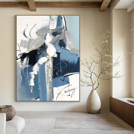 “Dynamic Blue Abstract Strokes” – Expressive Abstract Acrylic CT2082