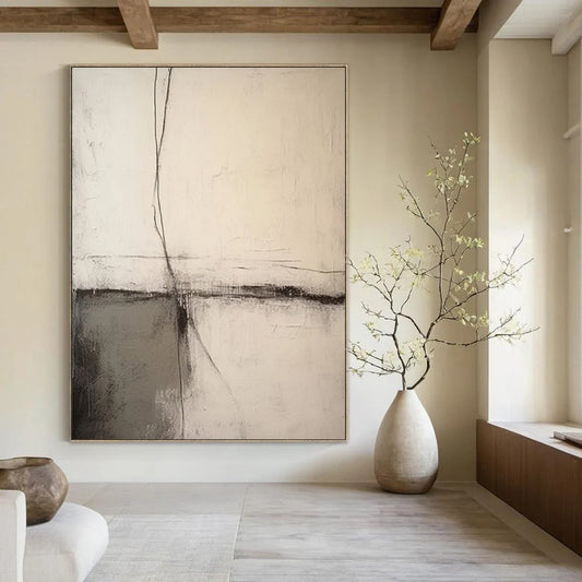“Black, White, Gray Textured Lines ‘Quiet Contemplation’” - Impasto Abstract Painting On Canvas DTP370