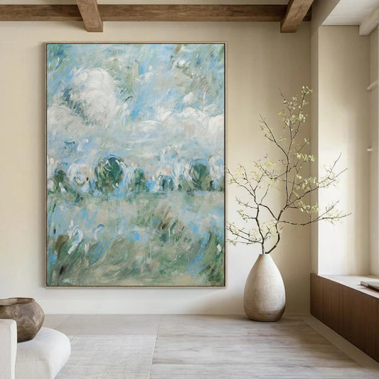“Blue - Green Abstract Field” - Impressionistic Abstract Landscape Painting CT1982