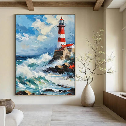“Lighthouse in the Storm” - Impasto Maritime Oil on Canvas CT1892