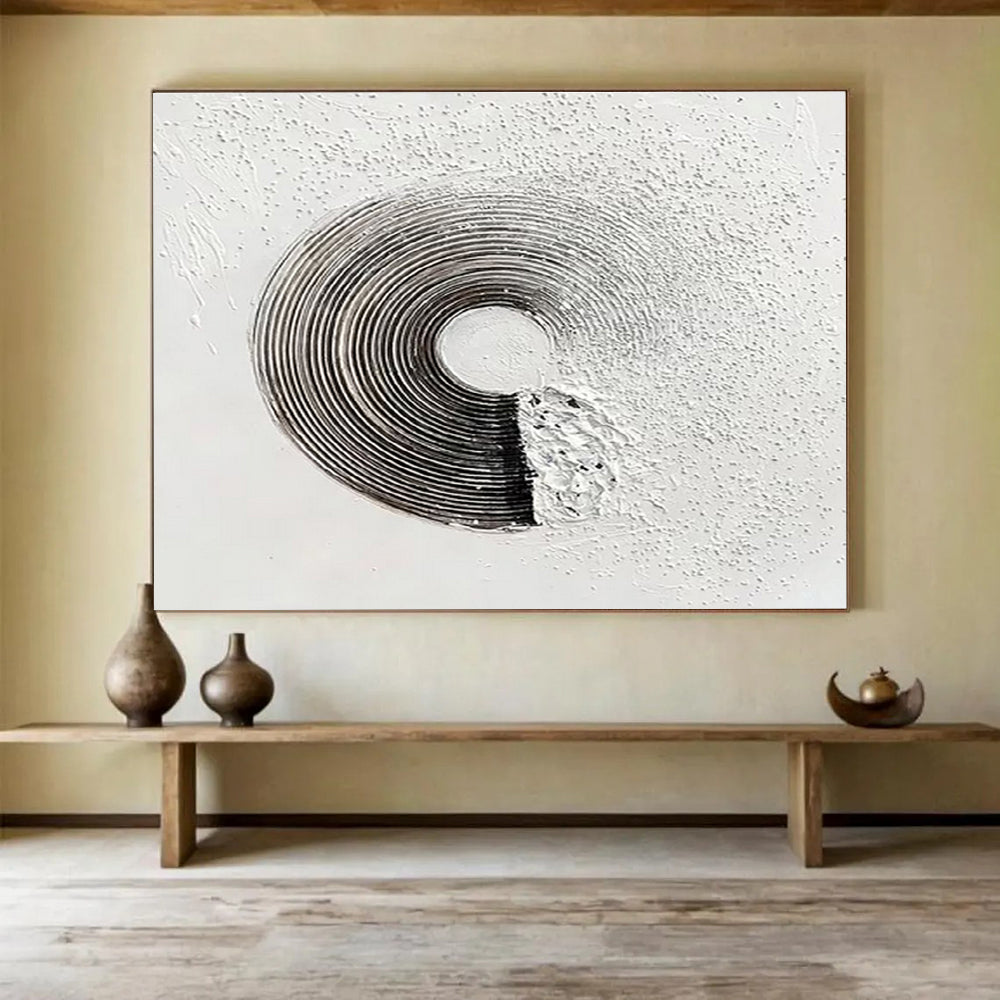 Textured Circular Form - Abstract Mixed - Media Painting On Canvas DKH645